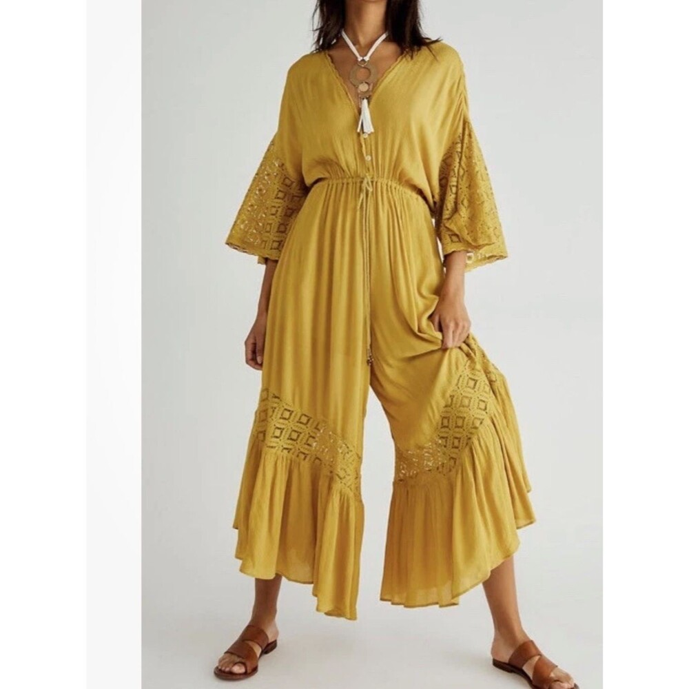 Free People Angela jumpsuit bohemian flowy pants suit women’s small NWT festival - Picture 2 of 14